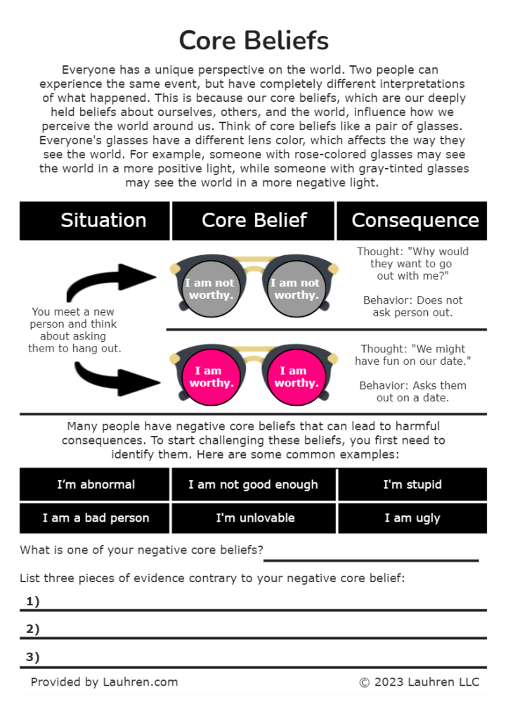 Core Beliefs Worksheet Lauhren Png